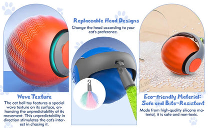 Smart Interactive Cat Toy Balls, Speedy Tail 2.0 Cat Toys, 2 Speed Adjustment Automatic Moving Ball with Replacement Tail