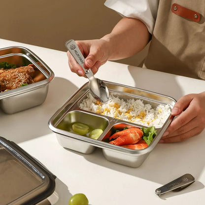 WORTHBUY 304 Stainless Steel Divided Bento Lunch Box Portable Leak-proof Food Container With Compartments For Students Kids