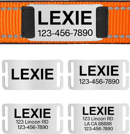Adjustable Reflective Dog Collar Nylon Custom Engraved Name ID Tag Personalized Luminous Puppy Gleamy Large Unisex Dog Collar