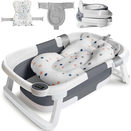 Eco-friendly Baby Bath with Temperature Indicator,Foldable Baby Bathtub for Newborn Baby Bath Tub,Infant Bath Tub with bath mat