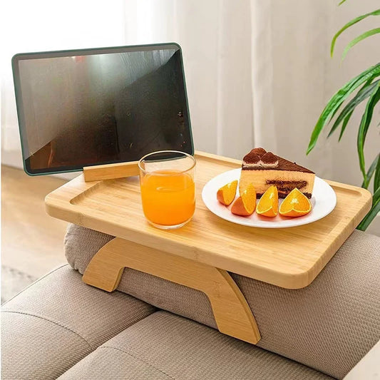 Bamboo Sofa Tray Table, Clip On Side Table Couch Arm With Phone Holder