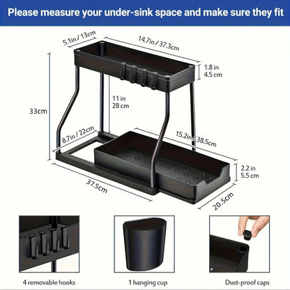1Pc Under Sink 2 Tier Sliding Cabinet Basket Organizer Drawer Pull Out Cabinet Multi-Purpose Sink Organizer for Bathroom Kitchen