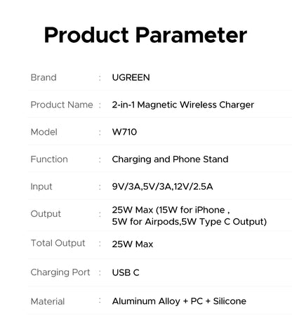 UGREEN Qi2 25W Magnetic Wireless Charger Stand Charging Holder For iPhone 16 15 Pro Max/AirPods Fast Charger for MagSafe