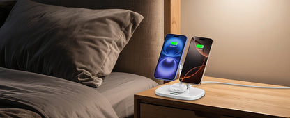 SwanScout 706M 3 In 1 Dual Magnetic Charging Station for iPhone 17 Pro Max 16 15 14 13 Wireless Charger for AirPods 4 3 Pro 3 2