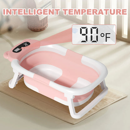 Eco-friendly Baby Bath with Temperature Indicator,Foldable Baby Bathtub for Newborn Baby Bath Tub,Infant Bath Tub with bath mat