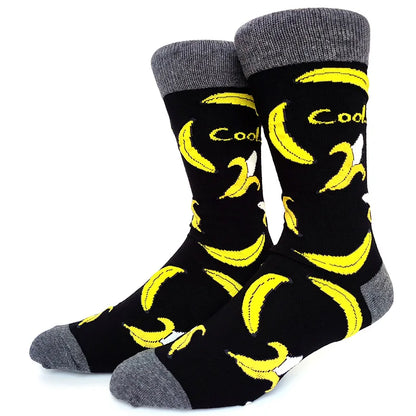 58 Style Food Theme Men Cartoon Socks Cotton Fruit Banana beer coffee bean doughnut sandwich hamburger sushi ice crea Long Socks