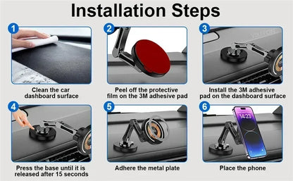 Magnetic Car Wireless Charger for iPhone 15 14 Pro Max Car Phone Holder 360 Rotation Metal Foldable Charging Stand for Samsung