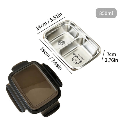 WORTHBUY Cute Pattern Lunch Box Student Portable 304 Stainless Steel Divided Bento Box Leak-proof Sealed Lunch Container
