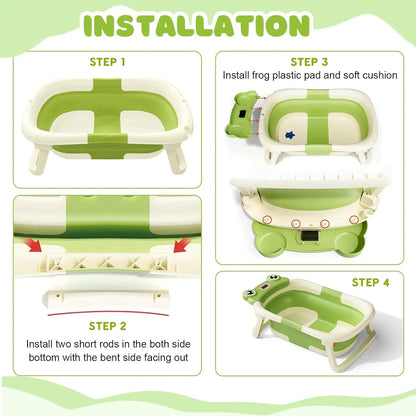 Eco-friendly Baby Bath with Temperature Indicator,Foldable Baby Bathtub for Newborn Baby Bath Tub,Infant Bath Tub with bath mat