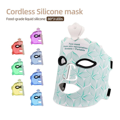 7 Colors Photon Silicone Face LED Mask 3D Facial Beauty Mask Red Light Therapy Skin Care Repair Skin Brightening Wireless Use