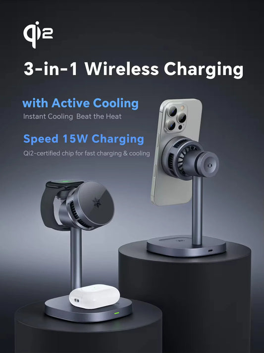 TEC Cooling Qi2 3 in 1 Magnetic  Wireless Charger Stand 15W Fast Charging for Iphone 16 15 14pro Max, Airpods,iwatch Series