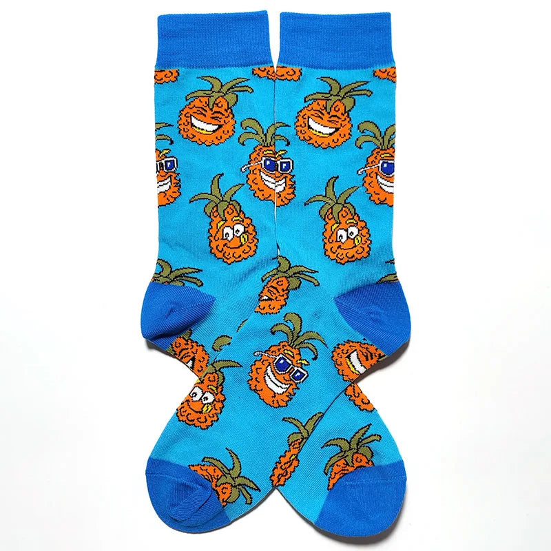 58 Style Food Theme Men Cartoon Socks Cotton Fruit Banana beer coffee bean doughnut sandwich hamburger sushi ice crea Long Socks