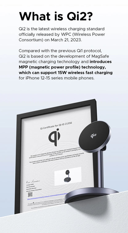 UGREEN Qi2 25W Magnetic Wireless Charger Stand Charging Holder For iPhone 16 15 Pro Max/AirPods Fast Charger for MagSafe