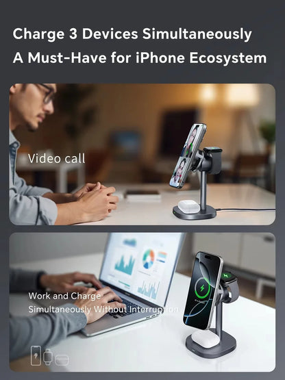 TEC Cooling Qi2 3 in 1 Magnetic  Wireless Charger Stand 15W Fast Charging for Iphone 16 15 14pro Max, Airpods,iwatch Series