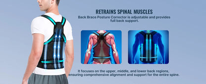 1Pcs Back Brace Posture Corrector for Men and Women, Full Back Support for Upper Lower Neck Shoulder Spine Pain - Scoliosis