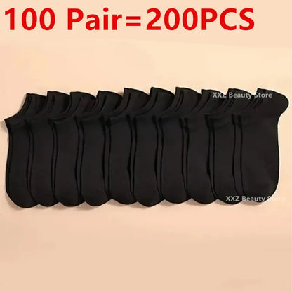 50/100 Pairs Solid Color Breathable ﻿Sock Women Men Boat Socks Invisible Low Cut Non-slip Summer No-show Ankle Socks Wholesale