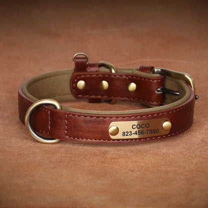 Personalized  PU Leather Dog Collar Free Engraved Dog ID Collars Nameplate Soft Padded For Small Medium Large Dogs Adjustable