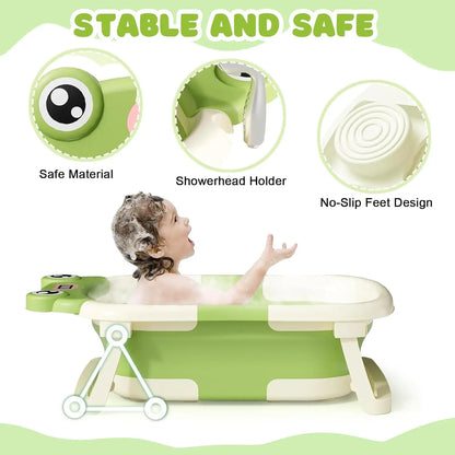 Eco-friendly Baby BathTub with Bath Cushion,Foldable Bathtub Portable with Temperature Indicator Infant Tub for 0-36 Months Baby