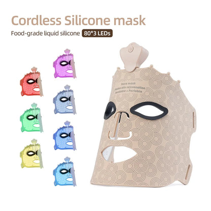 7 Colors Photon Silicone Face LED Mask 3D Facial Beauty Mask Red Light Therapy Skin Care Repair Skin Brightening Wireless Use