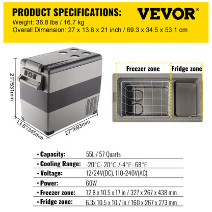 SucceBuy 20L22L35L45L55L Car Refrigerator Mini Fridge Freezer Portable Compressor Cooler 12/24V DC 110-240V Ice Box for Camping